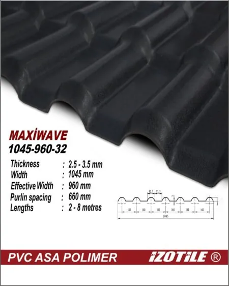 Home 25 Polycarbonate.md Izotile Maxiwawe Антрацит 1050х2200 мм (2,31м2)