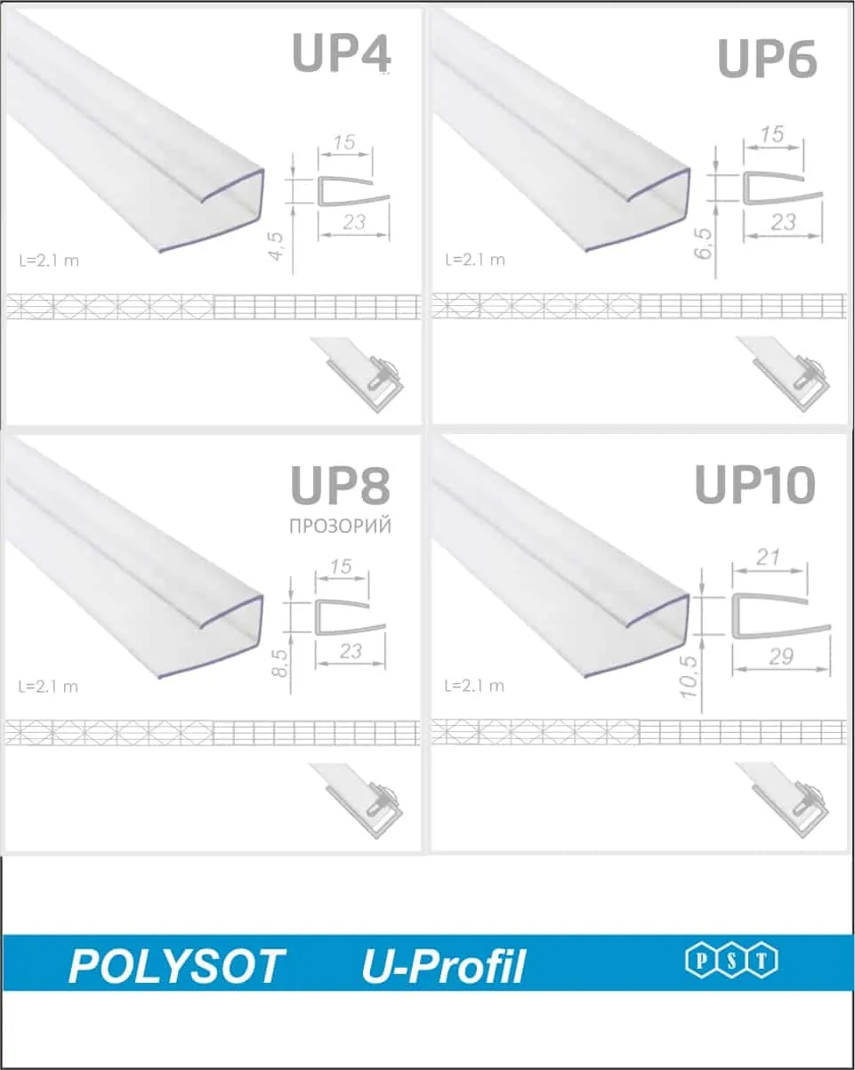 Profil policarbonat H cu capete transparent L-2100 mm